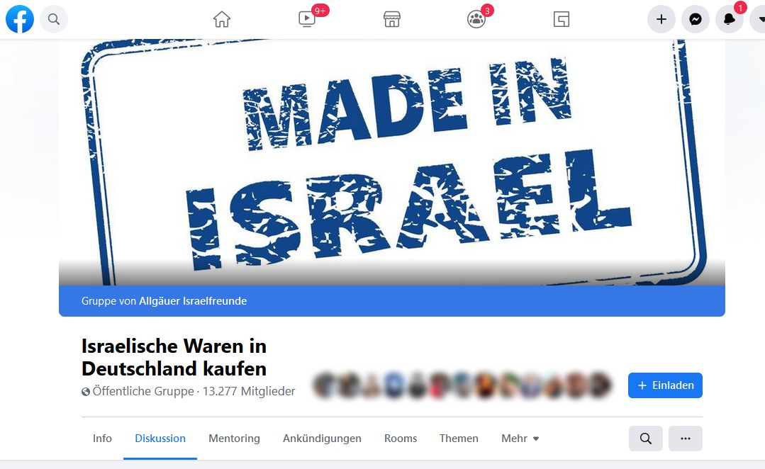 Facebookgruppe Israelische Waren in Deutschland kaufen